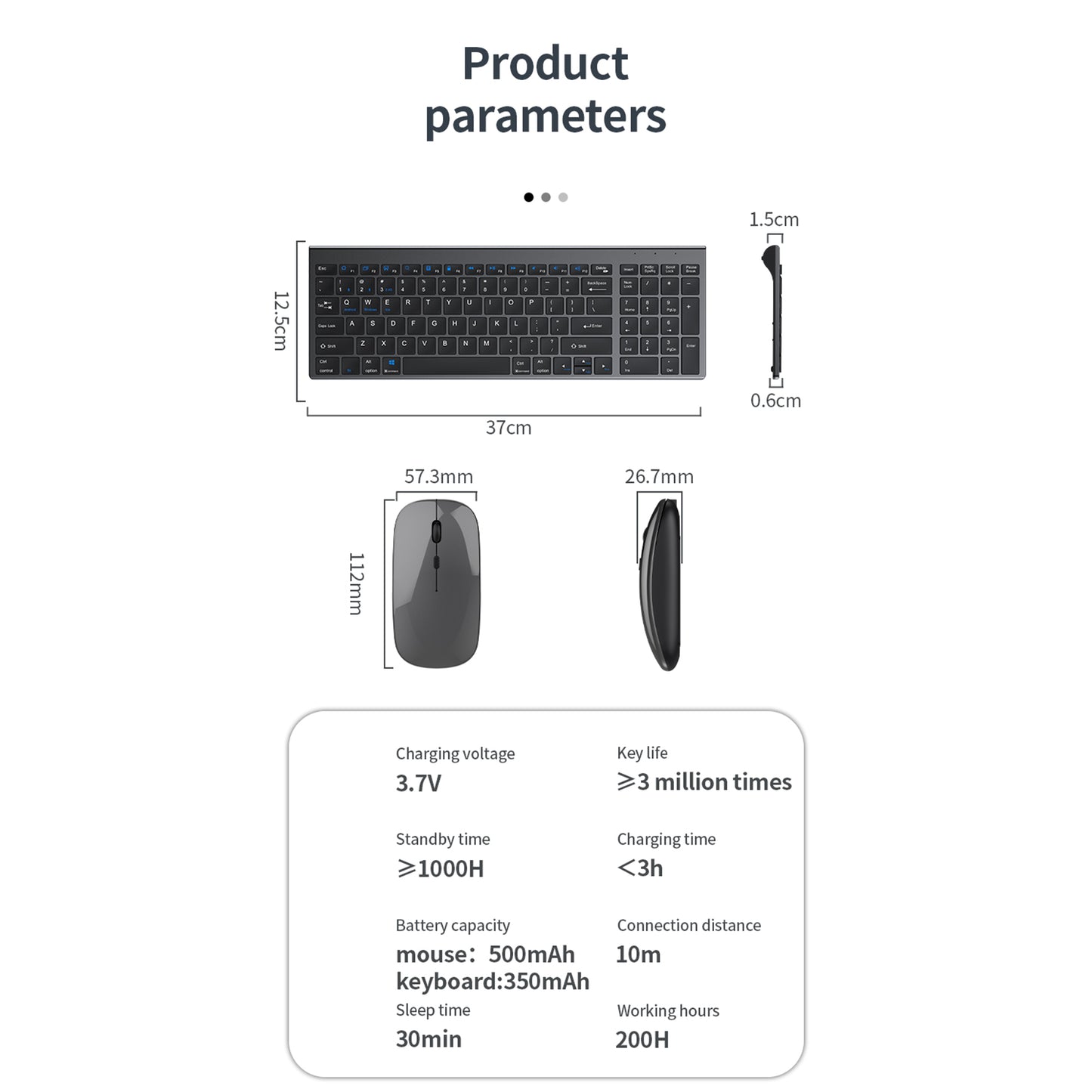 PROTECT Bluetooth Rechargeable Keyboard and Mouse Combo | Slim Design | Multi-Device Connectivity | Grey | Model: HT-KB333