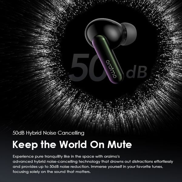 Oraimo OTW-630 SpaceBuds In Ear Bluetooth ANC Headphones, 40 Hours Playback, Bluetooth 5.4 with 4-Mic ENC, IP54 Waterproof, ANC Noise Cancelling Earphones
