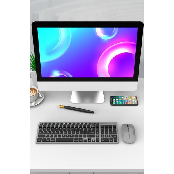 PROTECT Bluetooth Rechargeable Keyboard and Mouse Combo | Slim Design | Multi-Device Connectivity | Grey | Model: HT-KB333