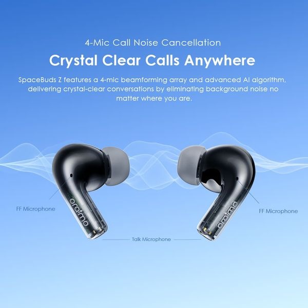 Oraimo SpaceBuds Z Active Noise Cancelling Bluetooth Earphones, Sound360 Spatial Audio True Wireless Earbuds,4 Mics for AI Clear Calls,38H Playtime,Dual Device Connectivity, Customization via App Black