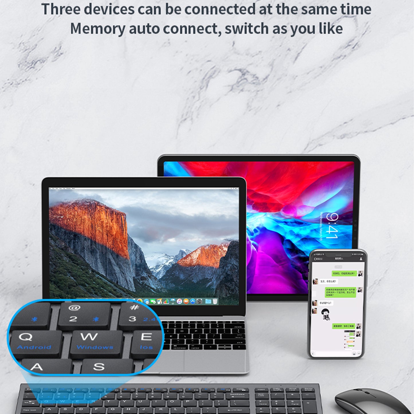 PROTECT Bluetooth Rechargeable Keyboard and Mouse Combo | Slim Design | Multi-Device Connectivity | Grey | Model: HT-KB333