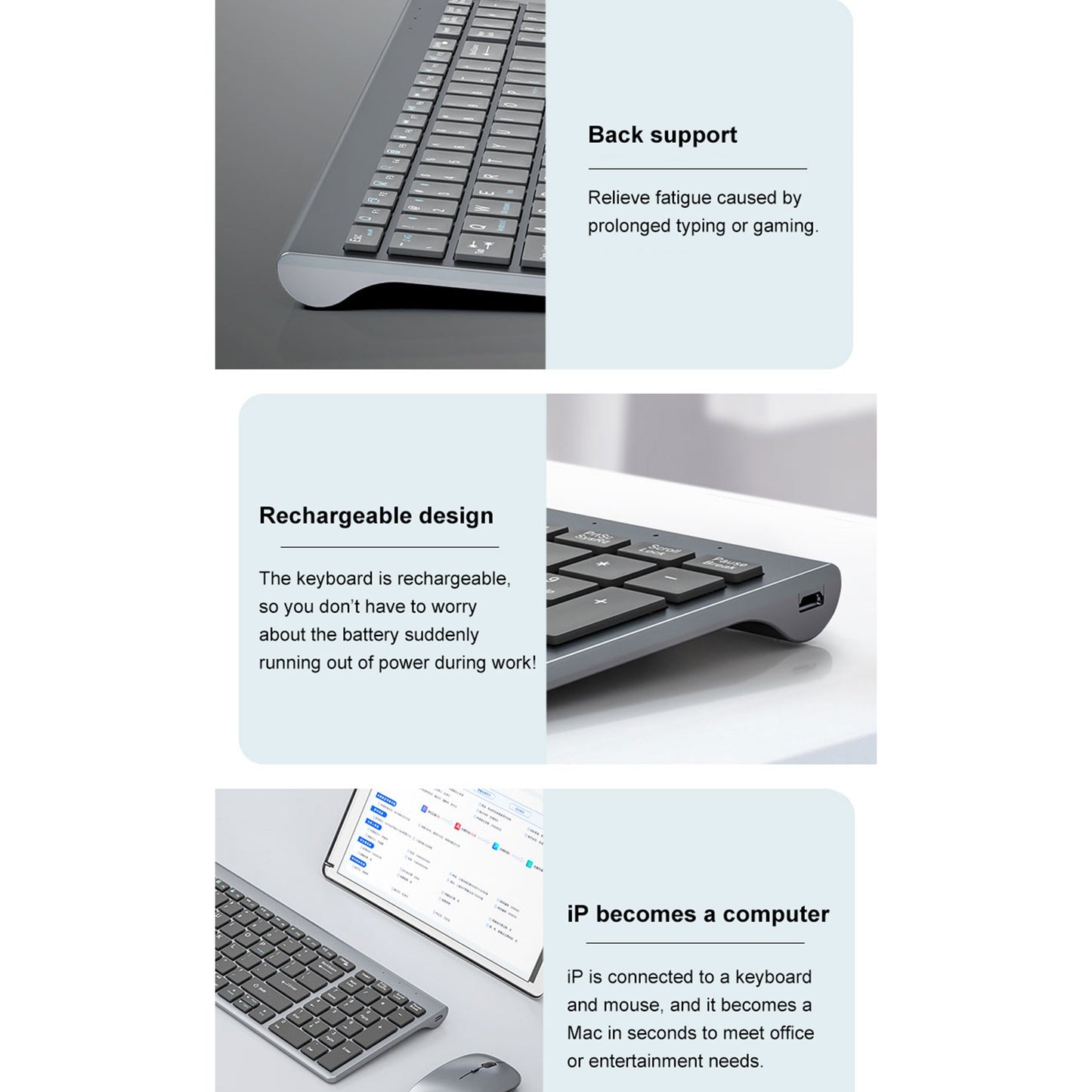 PROTECT Bluetooth Rechargeable Keyboard and Mouse Combo | Slim Design | Multi-Device Connectivity | Grey | Model: HT-KB333