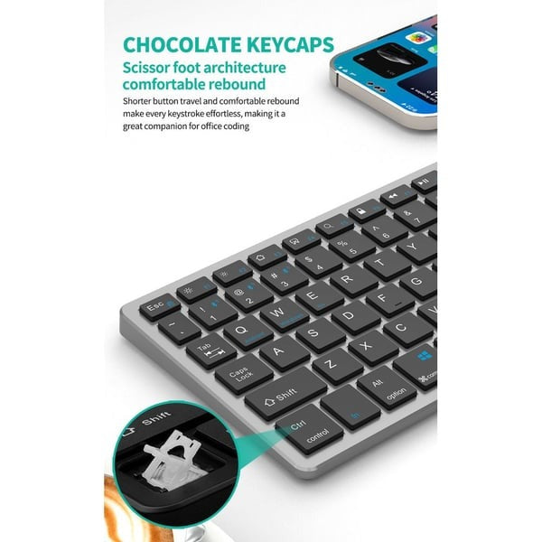 PROTECT Bluetooth Rechargeable Keyboard and Mouse Combo | Slim Design | Multi-Device Connectivity | Grey | Model: HT-KB333