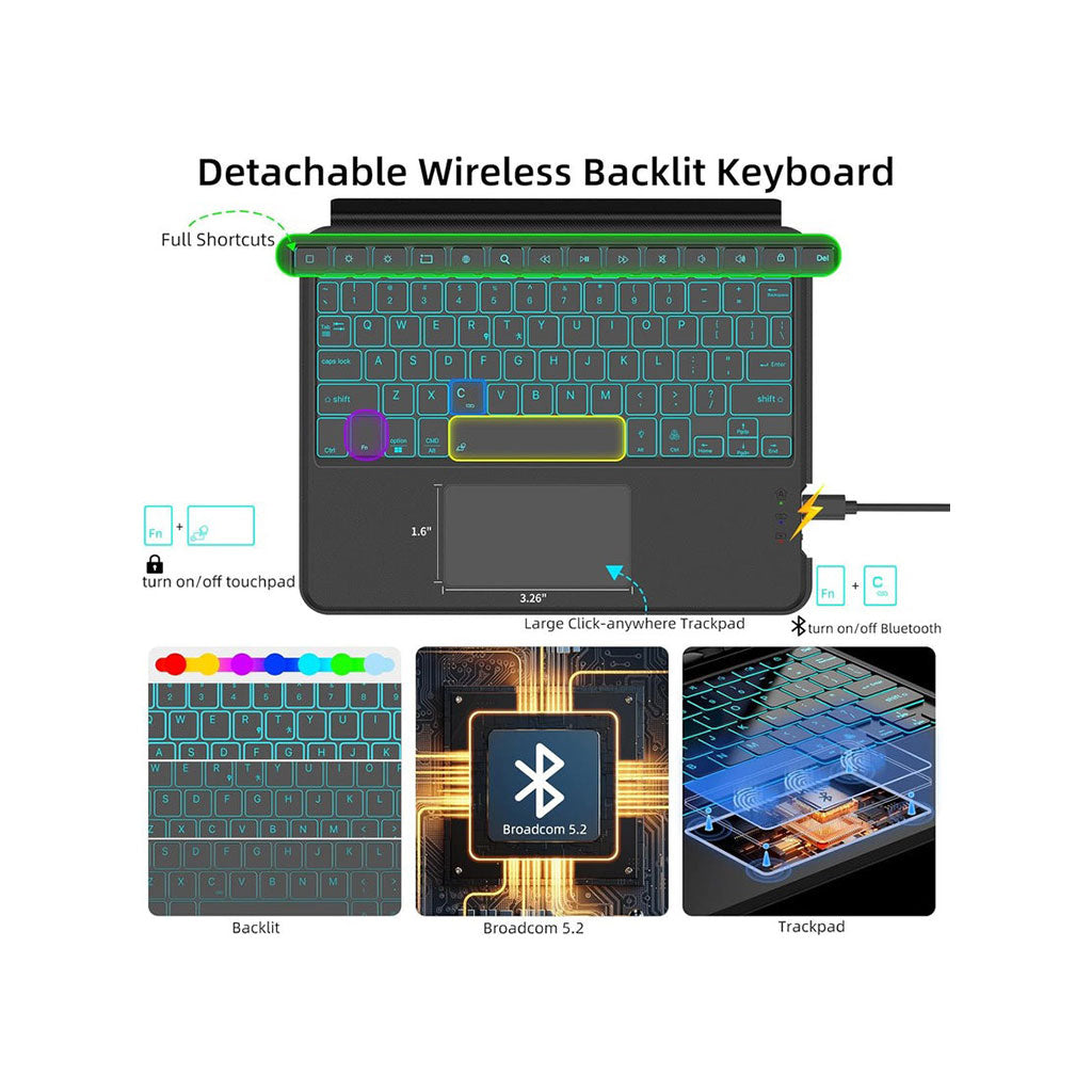 PROTECT Samsung Tab S9 Ultra Protective Tablet Keyboard | Bluetooth | With Trackpad | Backlit | Adjustable Stand | Grey | Model: HL118A-U