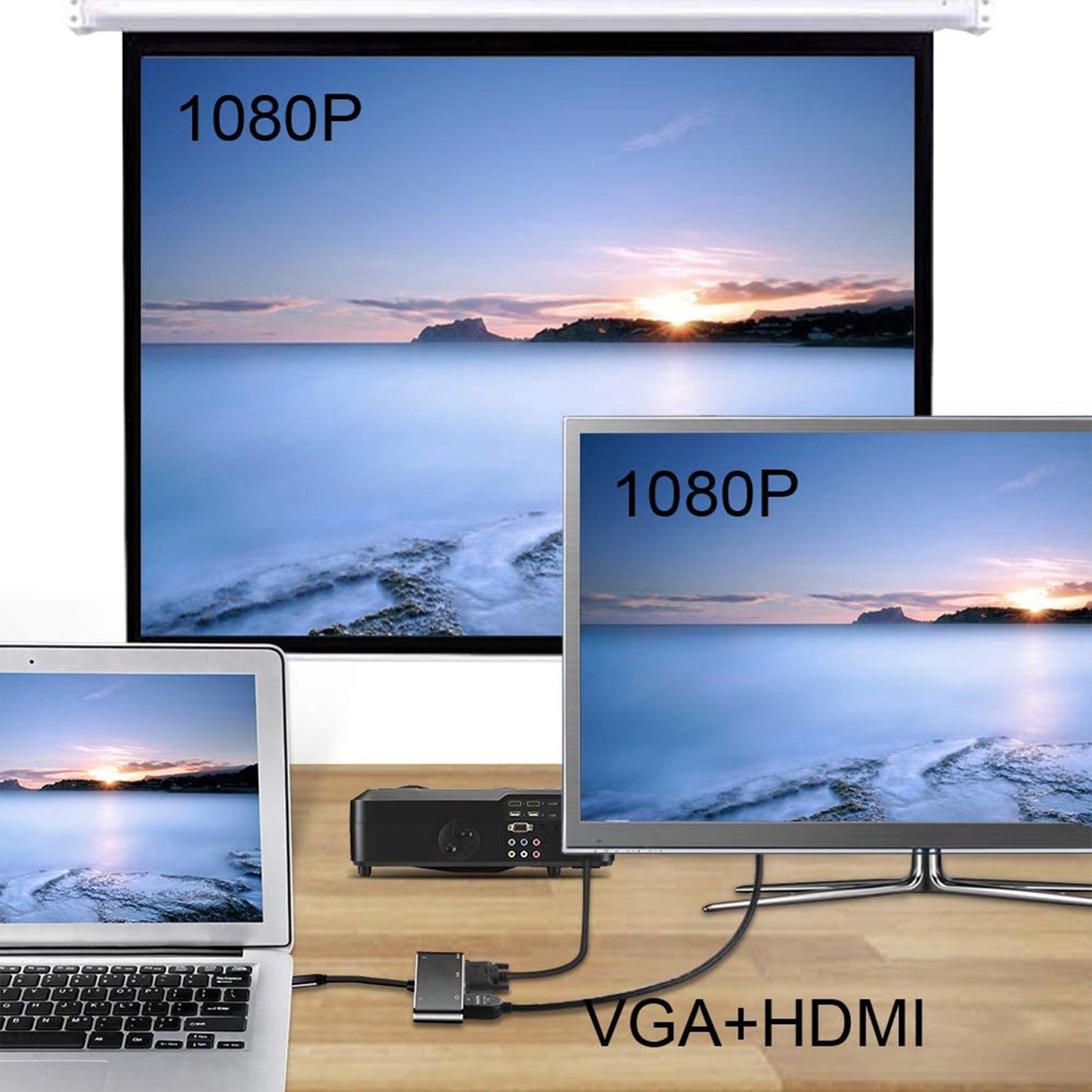 5 in 1 USB Type-C Hub with 4K HDMI, VGA, Audio, USB 3.0 and USB-C PD Delivery for MacBook, Notebooks and Mobile Phones