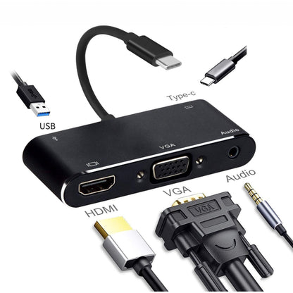 5 in 1 USB Type-C Hub with 4K HDMI, VGA, Audio, USB 3.0 and USB-C PD Delivery for MacBook, Notebooks and Mobile Phones