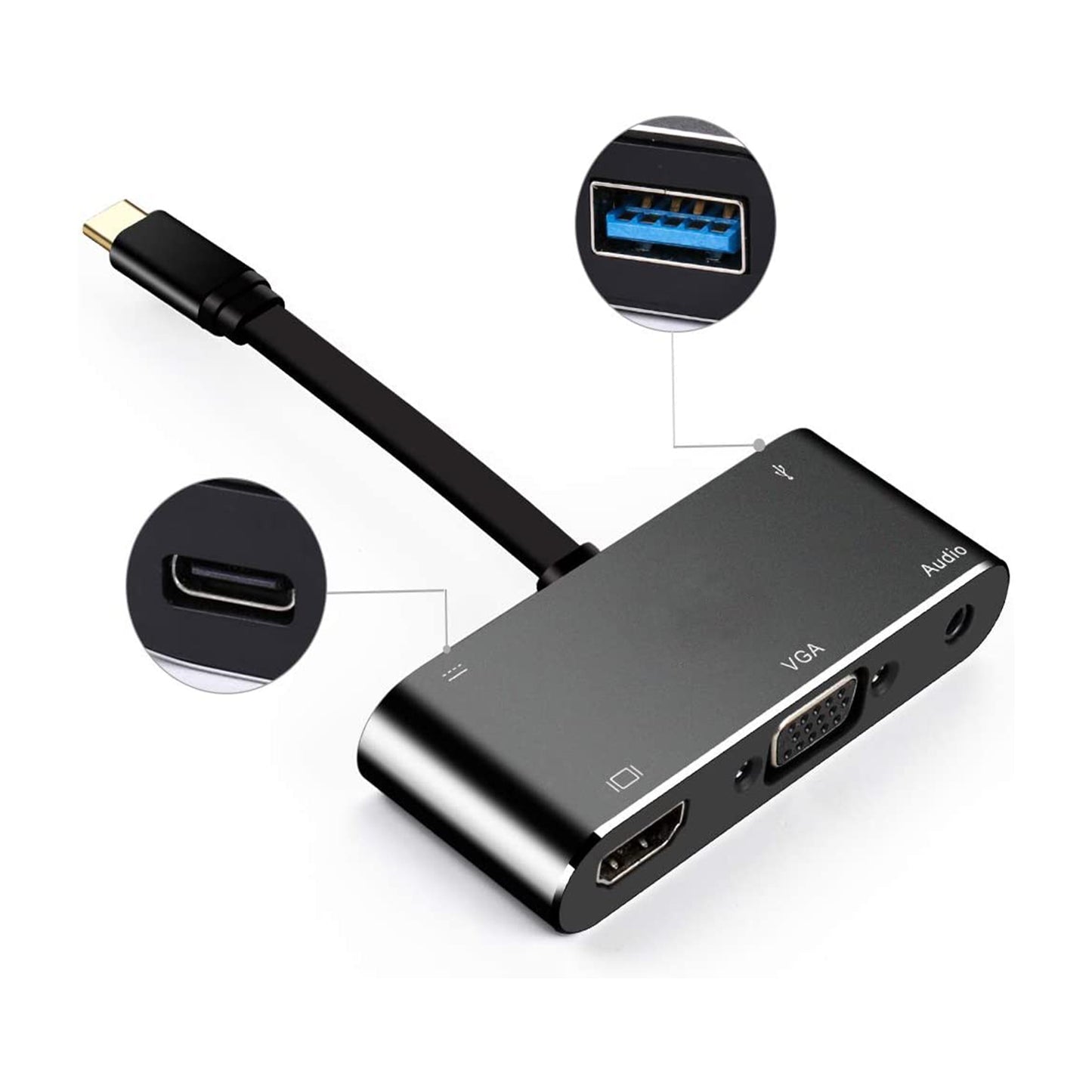 5 in 1 USB Type-C Hub with 4K HDMI, VGA, Audio, USB 3.0 and USB-C PD Delivery for MacBook, Notebooks and Mobile Phones