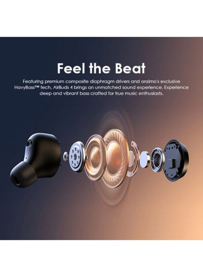 Oraimo AirBuds 4 TWS Earphone, 10M Range Bluetooth 5.3, 38H Playtime, AniFast™ Charge, True Wireless Earbuds with Deep Bass, 2 Mics for AI Clear Calls, AI noise cancellation, Instant Connectivity