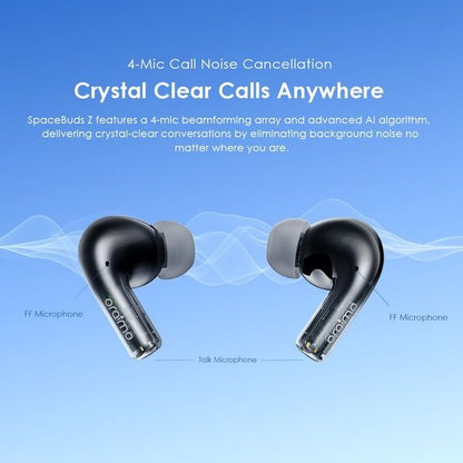 Oraimo SpaceBuds Z Active Noise Cancelling Bluetooth Earphones, Sound360 Spatial Audio True Wireless Earbuds,4 Mics for AI Clear Calls,38H Playtime,Dual Device Connectivity, Customization via App Black